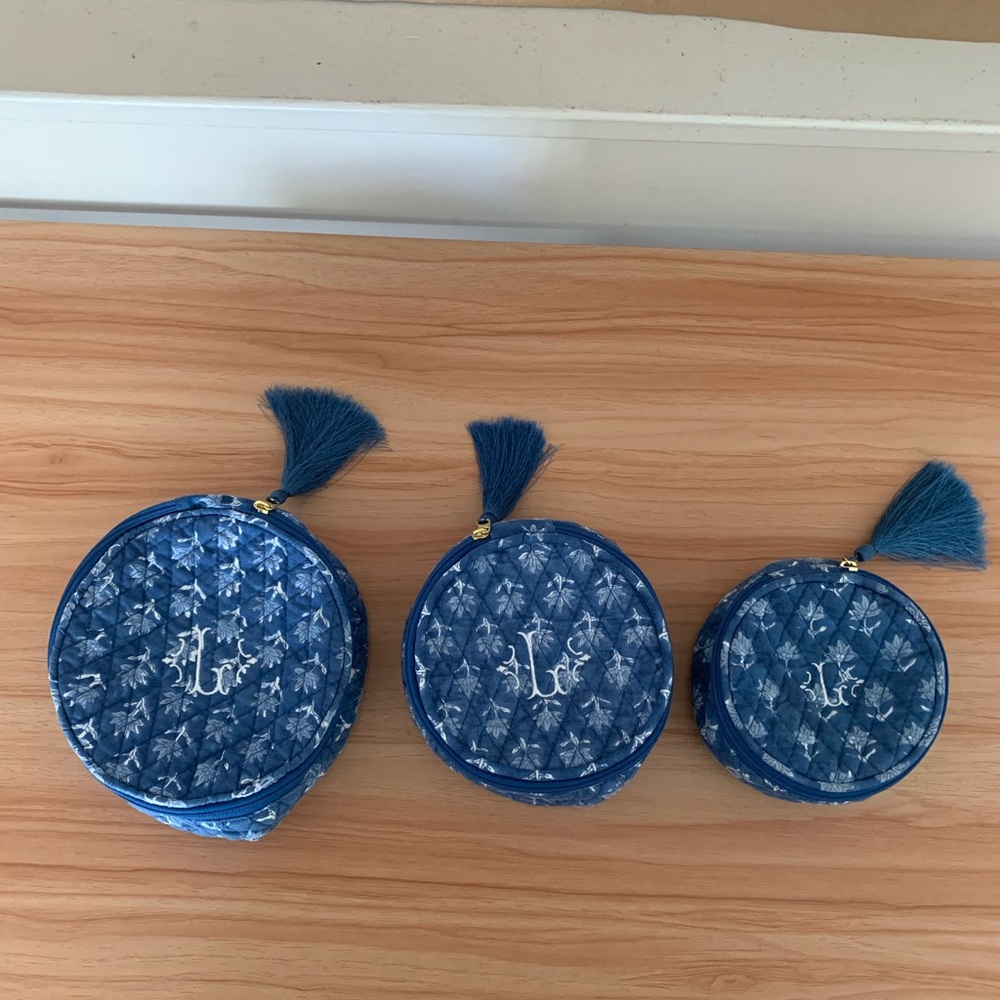 Mark and Graham Block Print Quilted Round Travel Pouch Set of 3